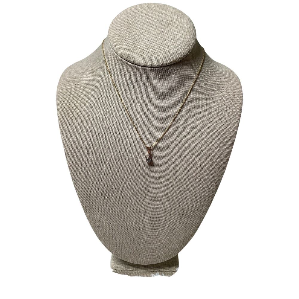 14K Yellow 1.46g Gold Chain 925 Round Aquamarine Gemstone Dainty Necklace C32-25